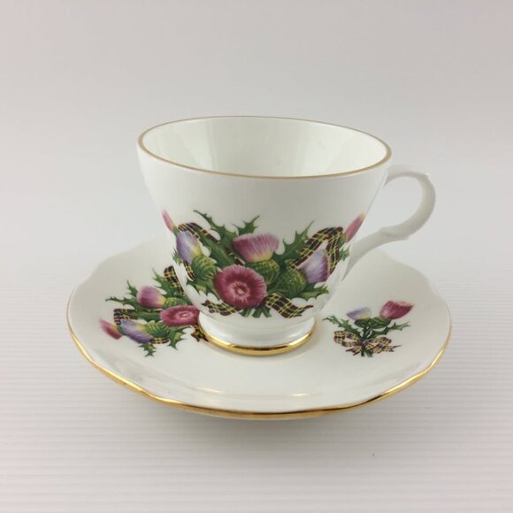 Crown Trent Vintage Scottish Thiste and Tartan Teacup and Saucer Fine Bone China - Picture 1 of 10